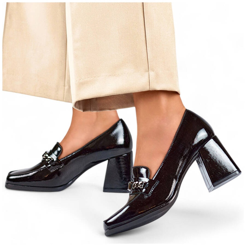 Black elegant patent shoes with high heels 24-12322B 1