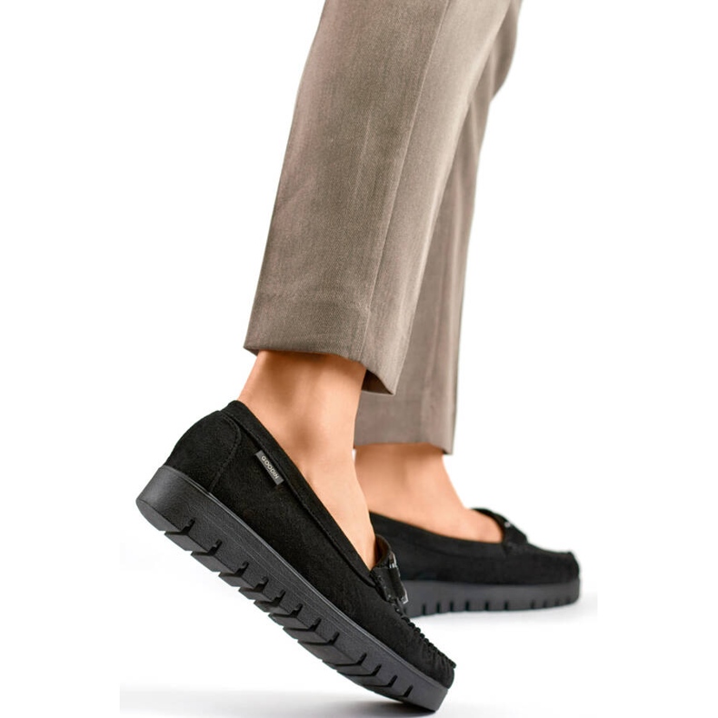 Goodin Women's black suede moccasins GD-FL696C-B 2