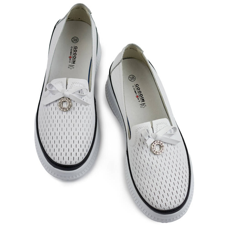 Goodin Women's leather openwork shoes with a thick sole, white GD-XF-103W 1