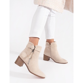 Suede light beige women's high-heeled ankle boots 1