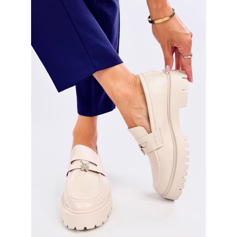 Beige platform loafers with decoration 2