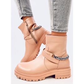 Beige insulated ankle boots with a chain 2
