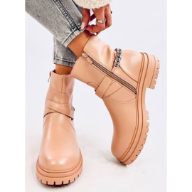 Beige insulated ankle boots with a chain 1