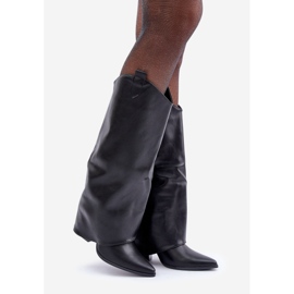 Slip-on boots with a turned-up upper on a heel, black 1