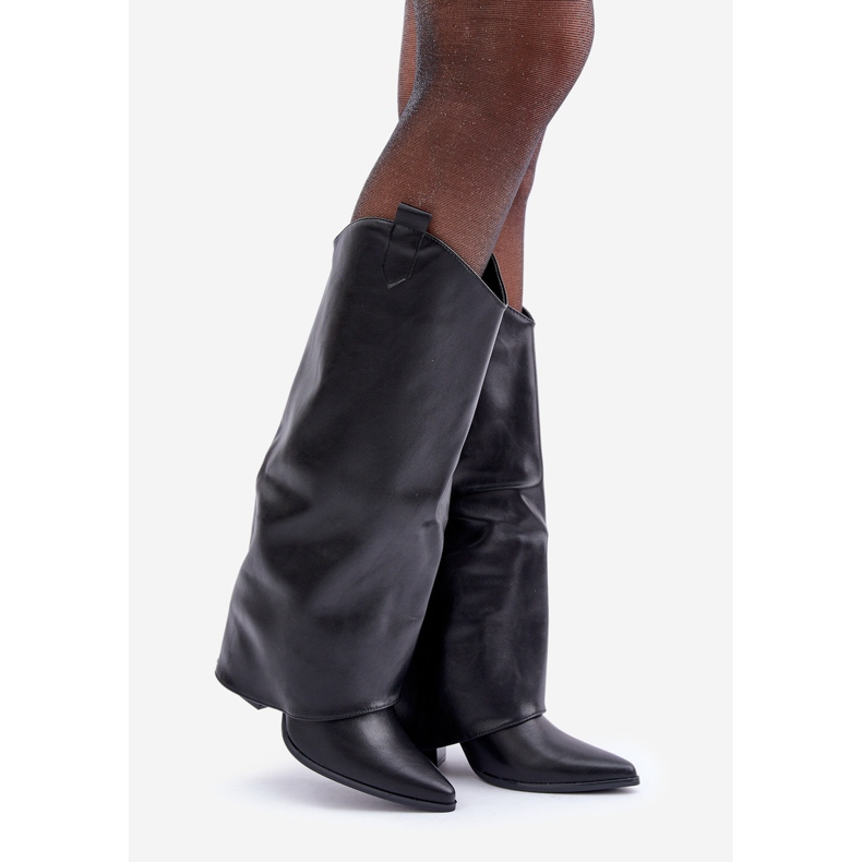 Slip-on boots with a turned-up upper on a heel, black 1