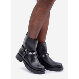 Insulated flat-heeled ankle boots with decorative black straps 1 Insulated flat-heeled ankle boots with decorative black straps 1
