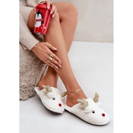Christmas Slippers with a Reindeer Motif, Furry, White 2