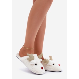 Christmas Slippers with a Reindeer Motif, Furry, White 1
