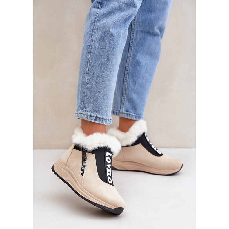 Women's Ankle Boots with Fur, Beige 1