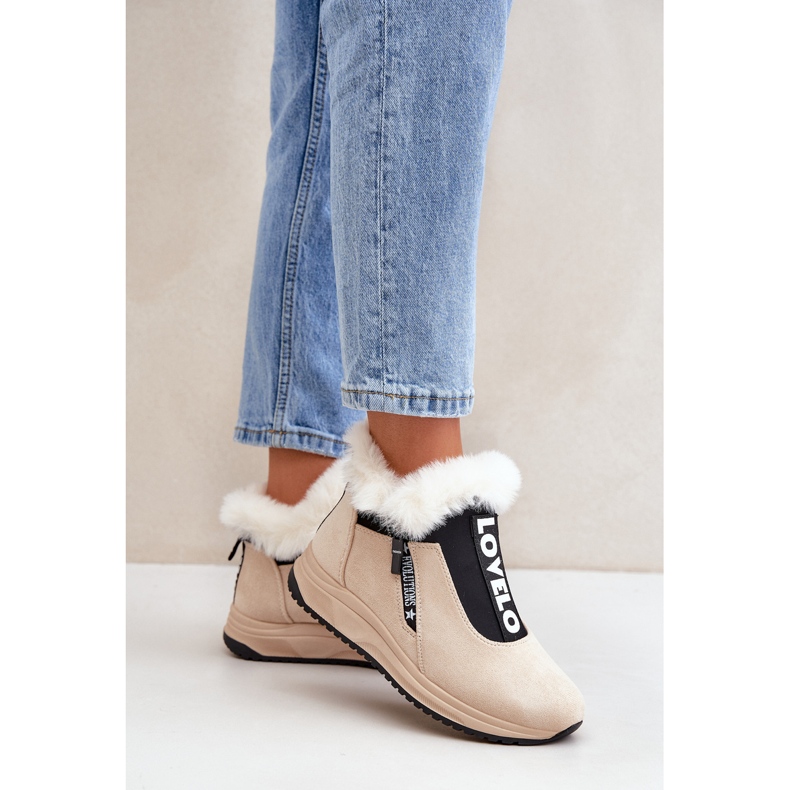 Women's Ankle Boots with Fur, Beige 2
