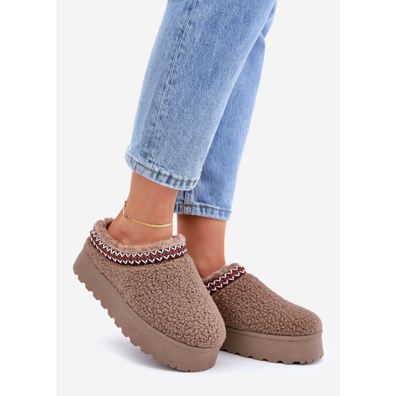 Brown Sheepskin Platform Snow Boots With Fur 1