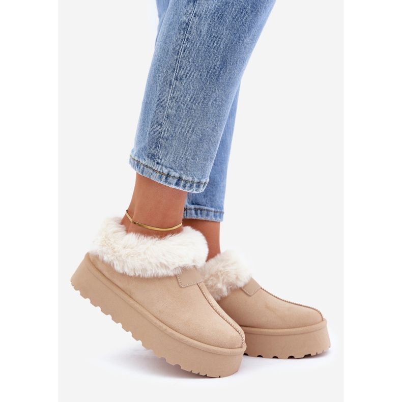 Low-top snow boots with fur on the Eco Suede platform, light beige 1