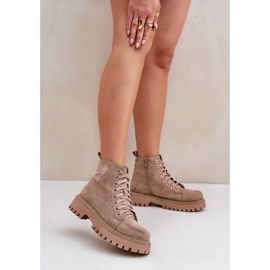 Women's ankle boots with a glitter heart, dark beige 2