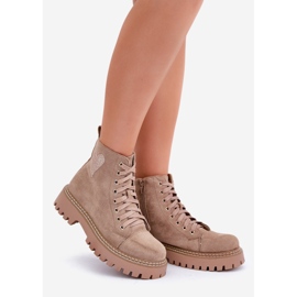 Women's ankle boots with a glitter heart, dark beige 1