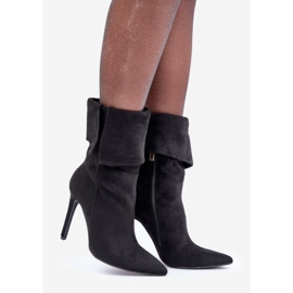 Black high-heeled ankle boots with a turned-up upper 1