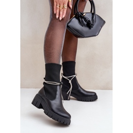Black Dinarca ankle boots with sock and shiny lace 2