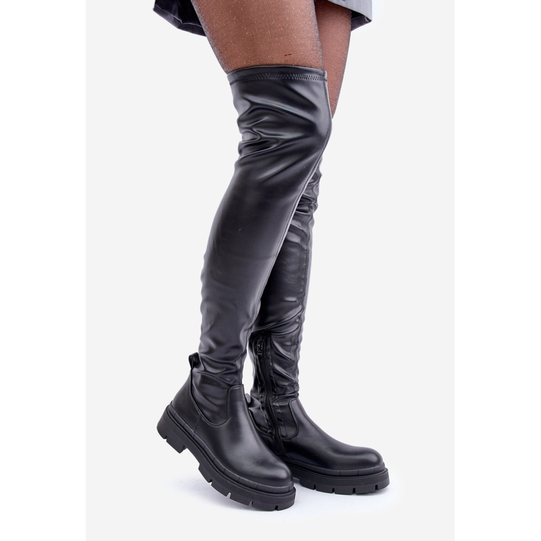 Over-the-knee boots with flat heels, black 1