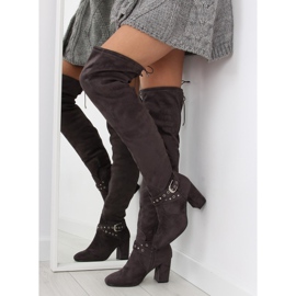 Over-the-knee boots with gray gray heels brown grey multicolored 1
