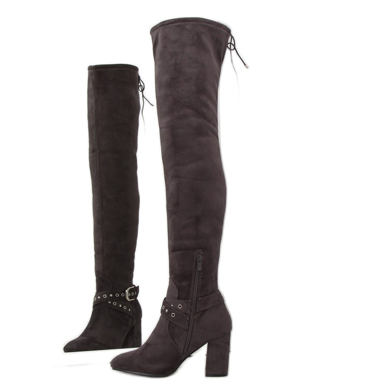 Over-the-knee boots with gray gray heels brown grey multicolored 2