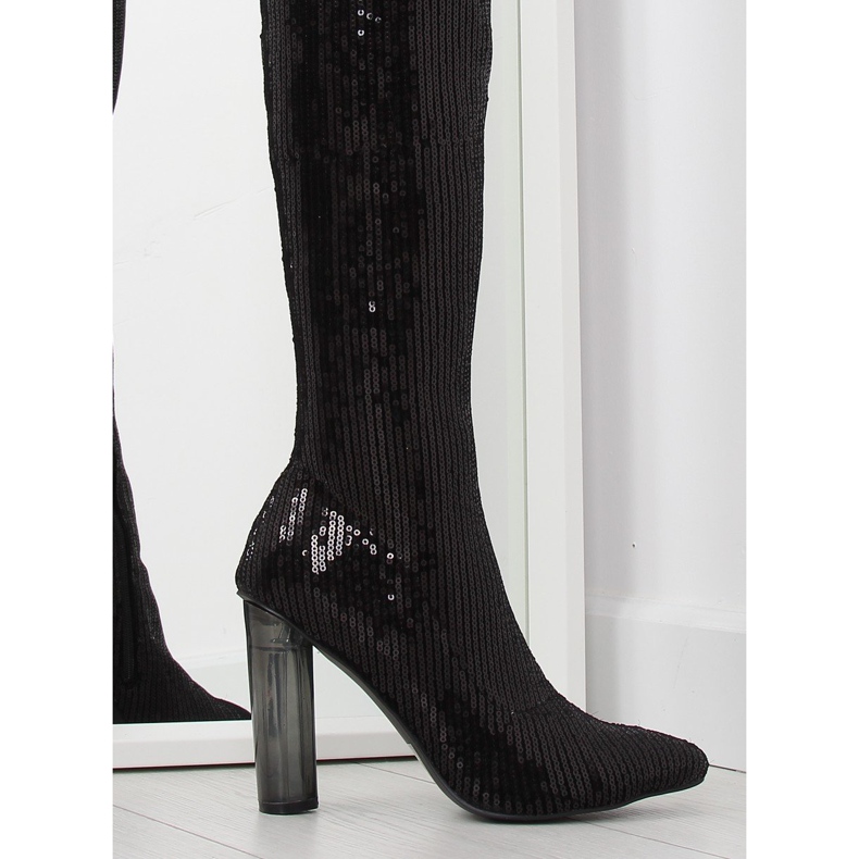 Black sequin thigh boots AE55P black 1