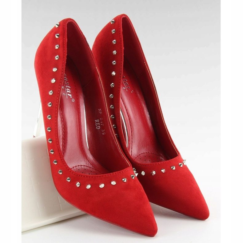 Suede heels with studs red nf-04p Red 2