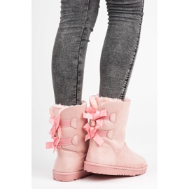 Suede snow boots with bows pink 1