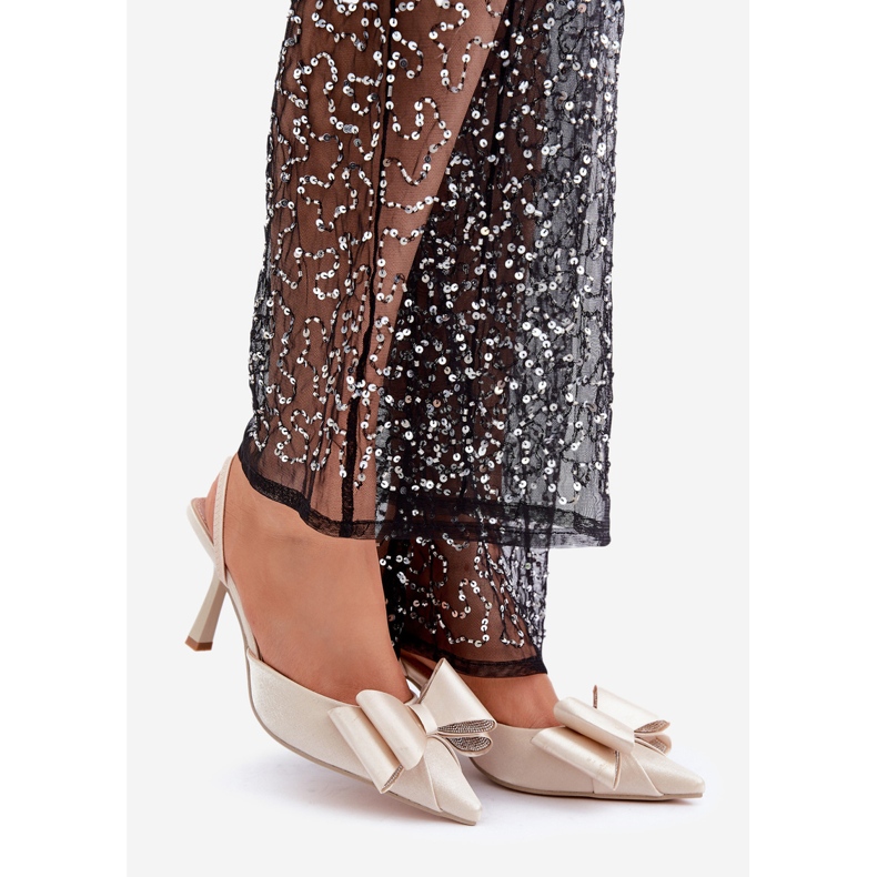 Gold fabric high heels with a bow golden 1