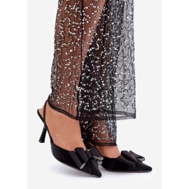 Black fabric high heels with a bow 1