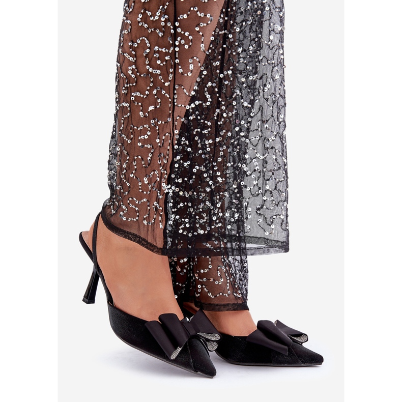 Black fabric high heels with a bow 1 Black fabric high heels with a bow 1