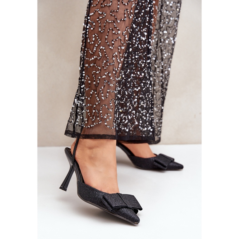 Shiny Black High Heels With a Bow 2