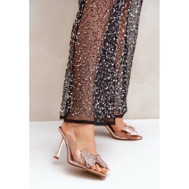 Transparent High Heel Sandals With A Shiny Bow, Rose Gold golden 2