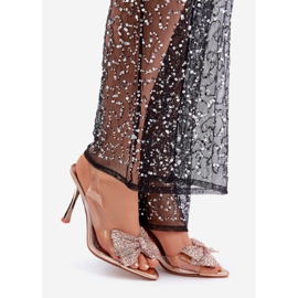 Transparent High Heel Sandals With A Shiny Bow, Rose Gold golden 1