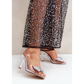 Transparent Silver High Heel Sandals With A Shiny Silver Bow 2