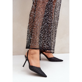 High heels with an open heel decorated with black glitter 2 High heels with an open heel decorated with black glitter 2