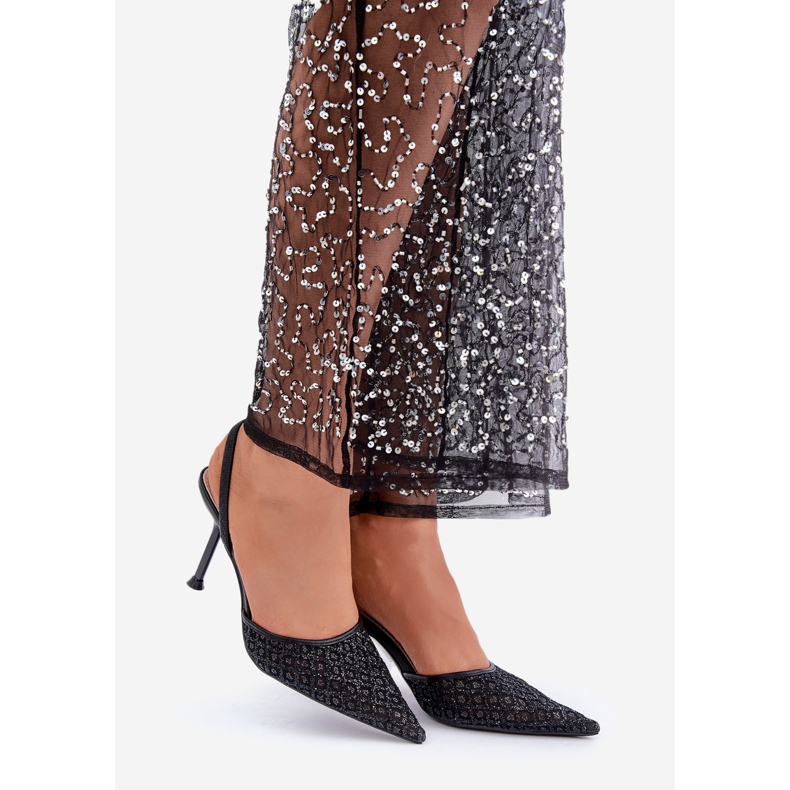 High heels with an open heel decorated with black glitter 1 High heels with an open heel decorated with black glitter 1