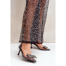 Decorated high heels with a bow, black 2