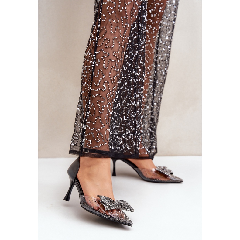 Decorated high heels with a bow, black 2