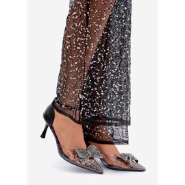 Decorated high heels with a bow, black 1
