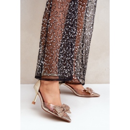 Decorated High Heels With Gold Bow golden 2