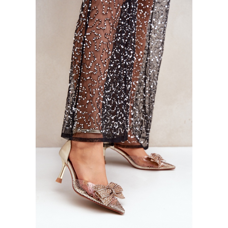 Decorated High Heels With Gold Bow golden 2