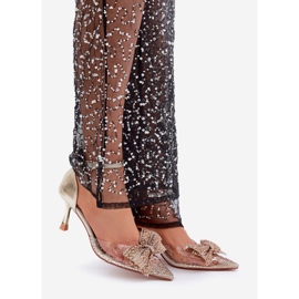 Decorated High Heels With Gold Bow golden 1