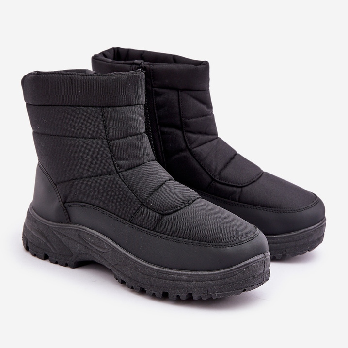 Men's Snow Boots With Zipper, Lined With Fur, Black 1