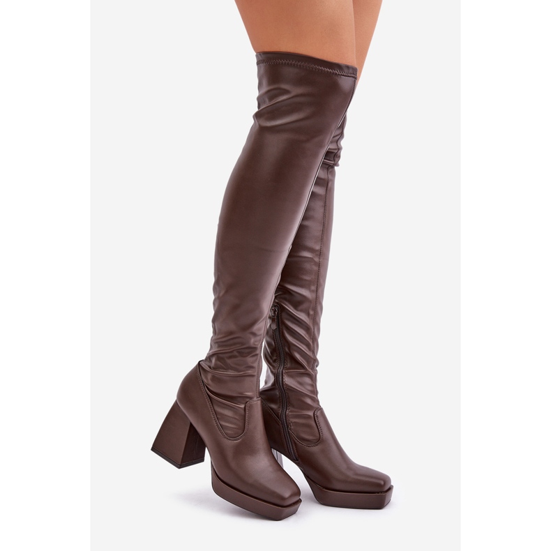Fitted Over-the-Knee Boots, Dark Brown 1