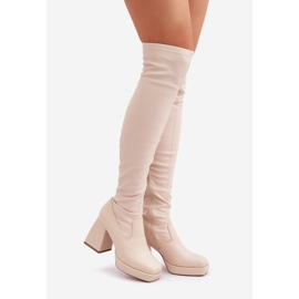 Fitted Over-the-Knee Boots, Light Beige 1