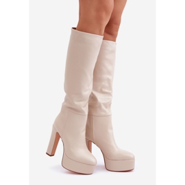 High Heel and Platform Boots Made of Light Beige Eco Leather 1