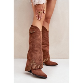Brown boots with a turned-up upper on a high heel 2