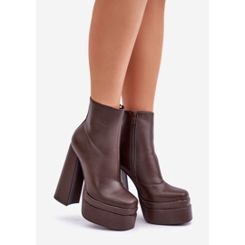 Warm chocolate ankle boots on a massive platform and high heel brown 1