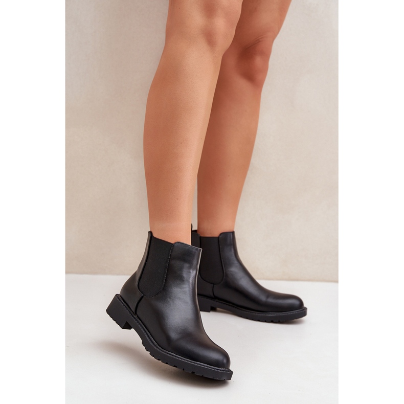 Women's Chelsea boots with a flat heel, black 2 Women's Chelsea boots with a flat heel, black 2