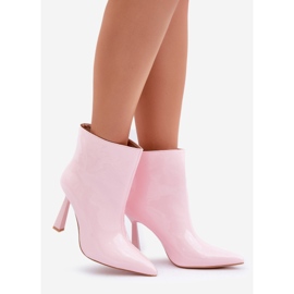Patent high-heeled slip-on ankle boots, light pink 1