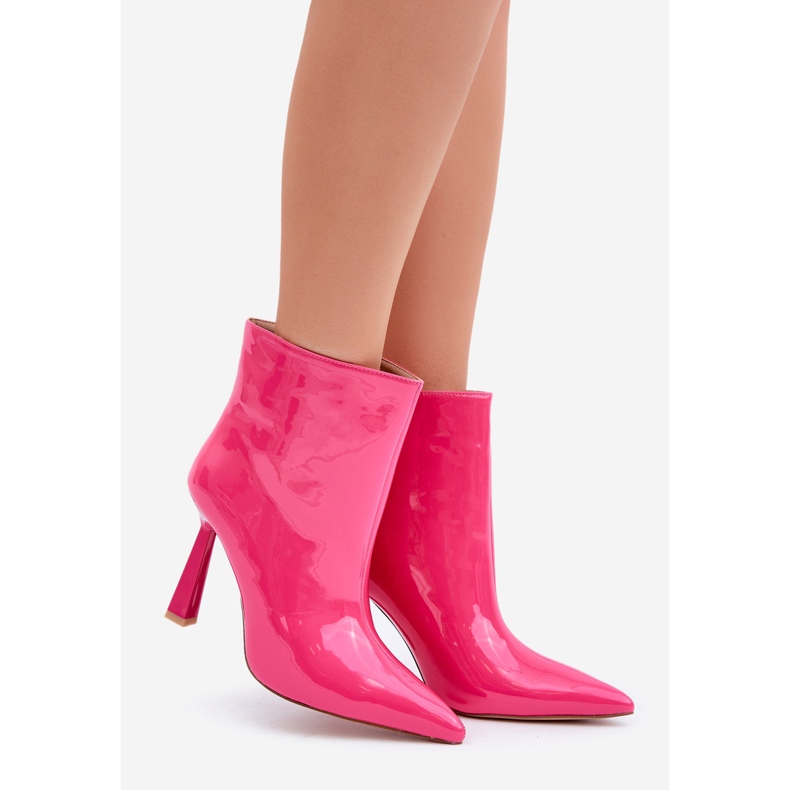 Patent high-heeled slip-on ankle boots, Fuchsia pink 1